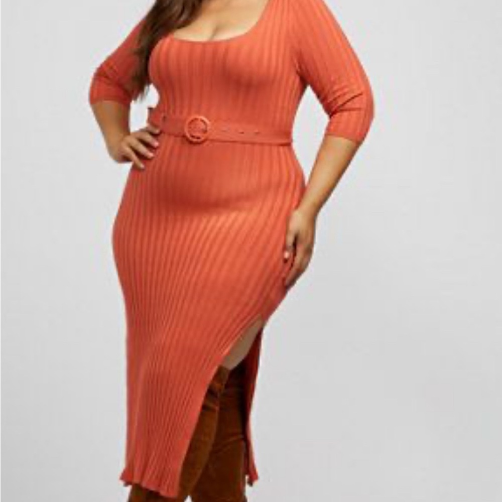 Fashion to Figure Vibrant Burnt Orange Ribbed Bodysuit